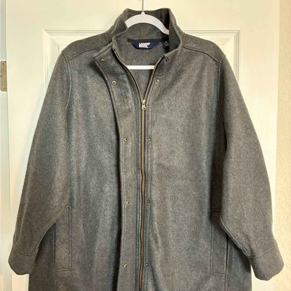 Lands’ End Fleece Jacket Women’s 1X Zip/Snap Plus Size Long Coat